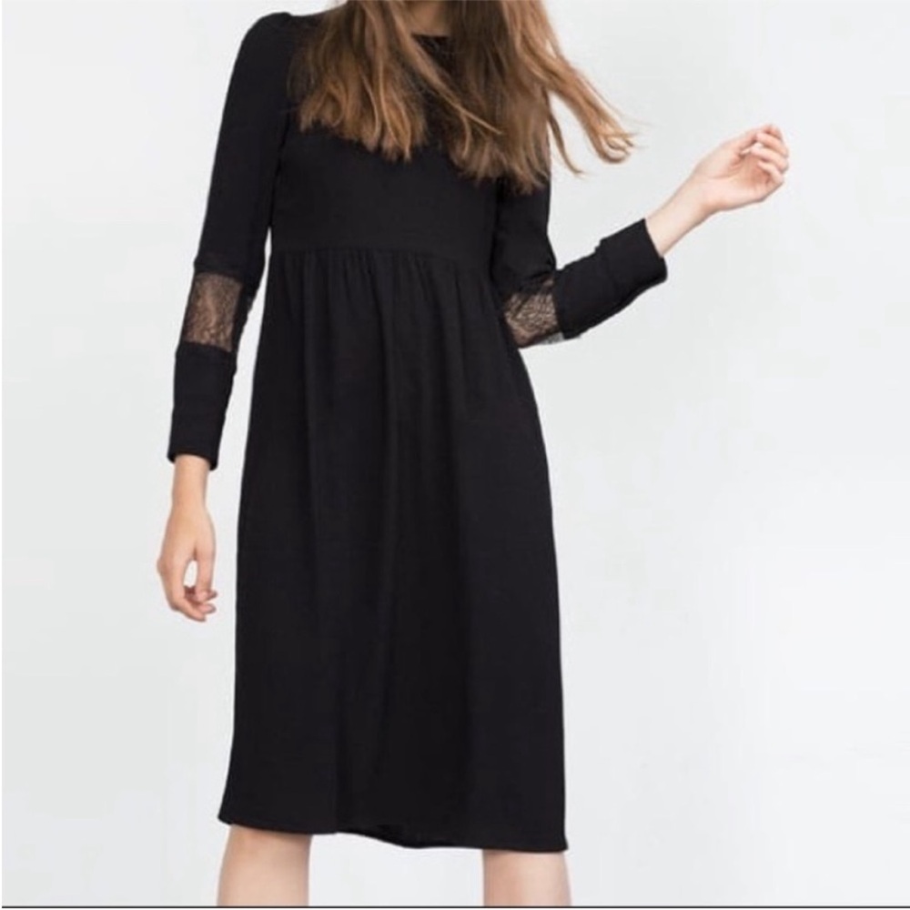 Zara Black Long Sleeve Dress with Lace Detail
